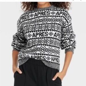 A New Day Apres Ski Sweater Women’s Size XL Black White Crewneck Pullover Winter